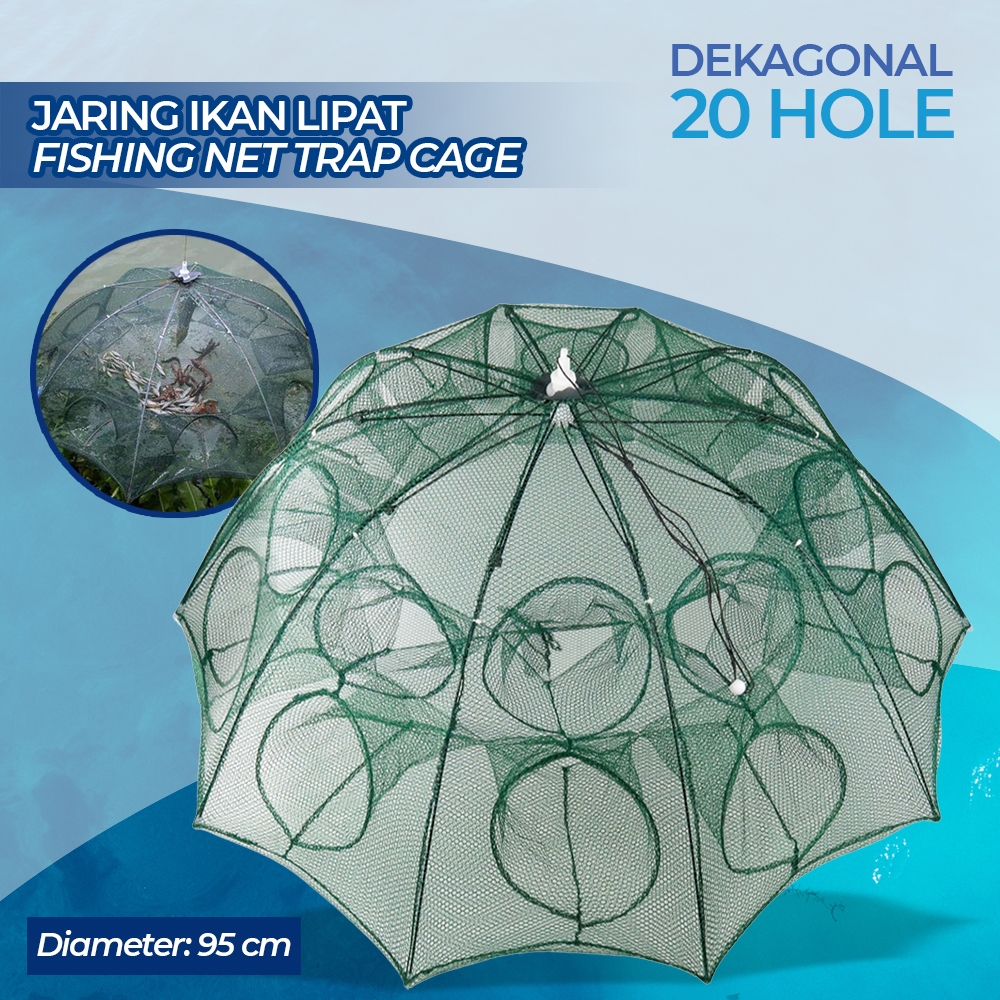 20 Lubang Perangkap Bubu Payung Pacing Alat Jaring berbagai lubang / Fish Trap Net Multifungsi