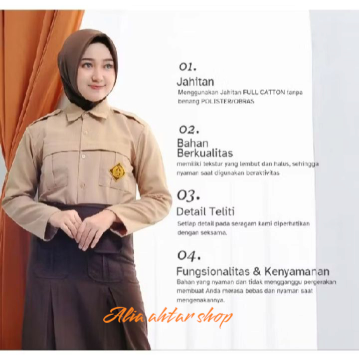 Baju Sekolah Pramuka Kantong Atas SD,SMP,SMA/Kemeja Pramuka Panjang anak Perempuan