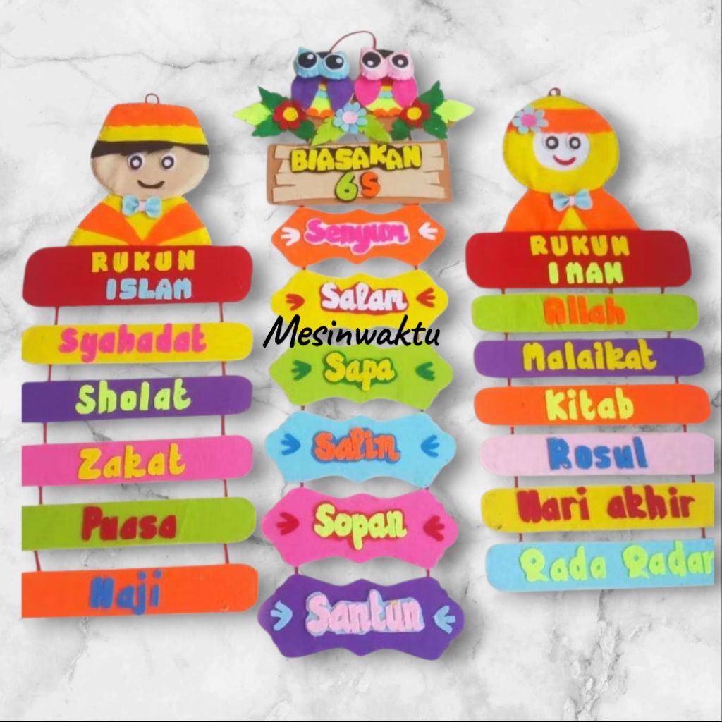 Hiasan Dinding Kain Flanel Rukun Islam Iman Pajangan Prakarya Kelas atau Kamar Anak