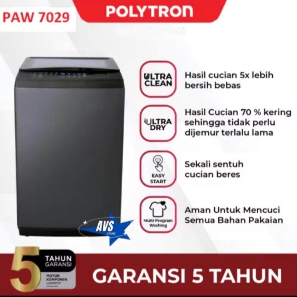 Mesin Cuci Polytron 1 Tabung 7 Kg PAW-7029