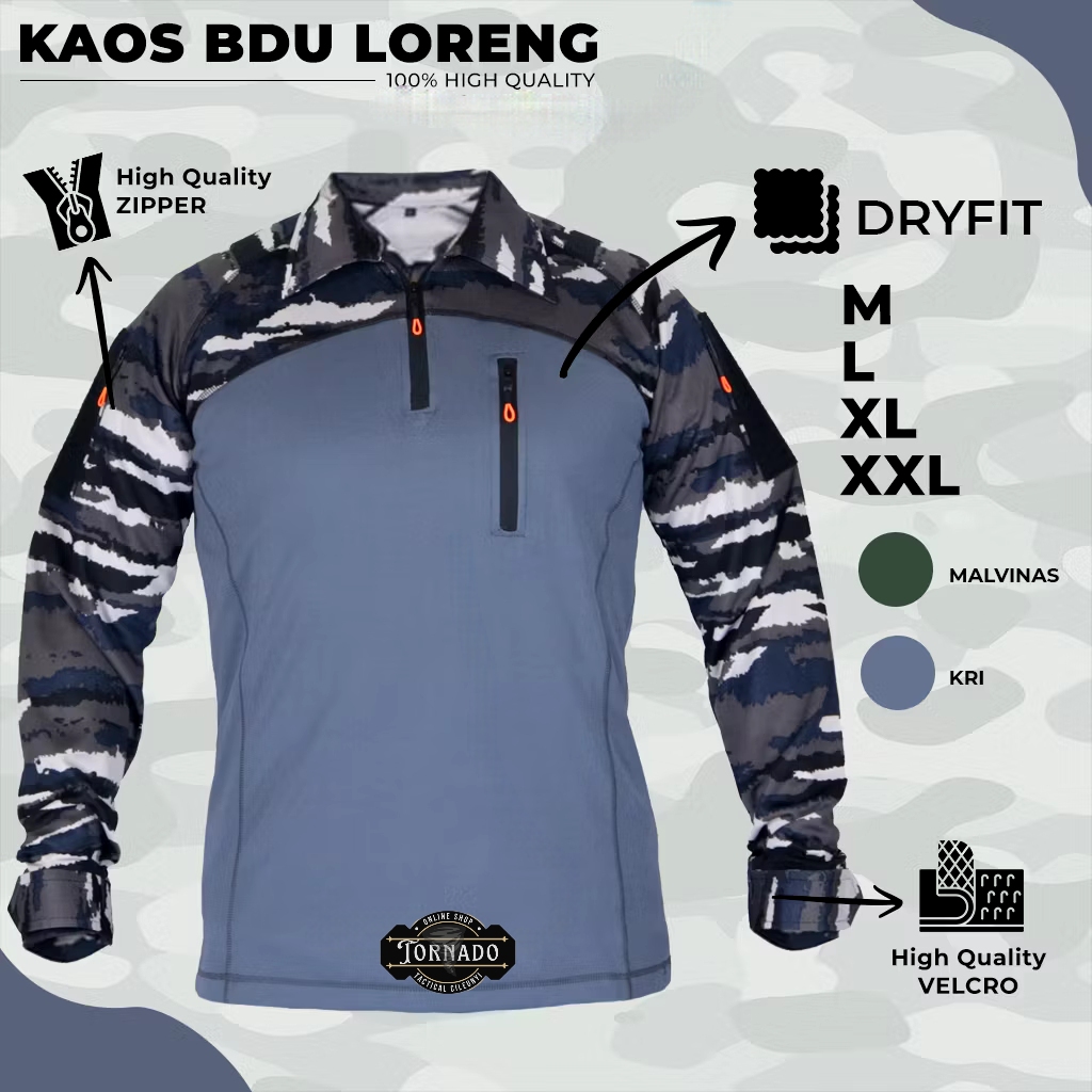 (PUSAT TACTICAL BANDUNG) Kaos Tactical BDU Dri Fit TNI AL Jersey Kombinasi Loreng KRI Lengan Panjang