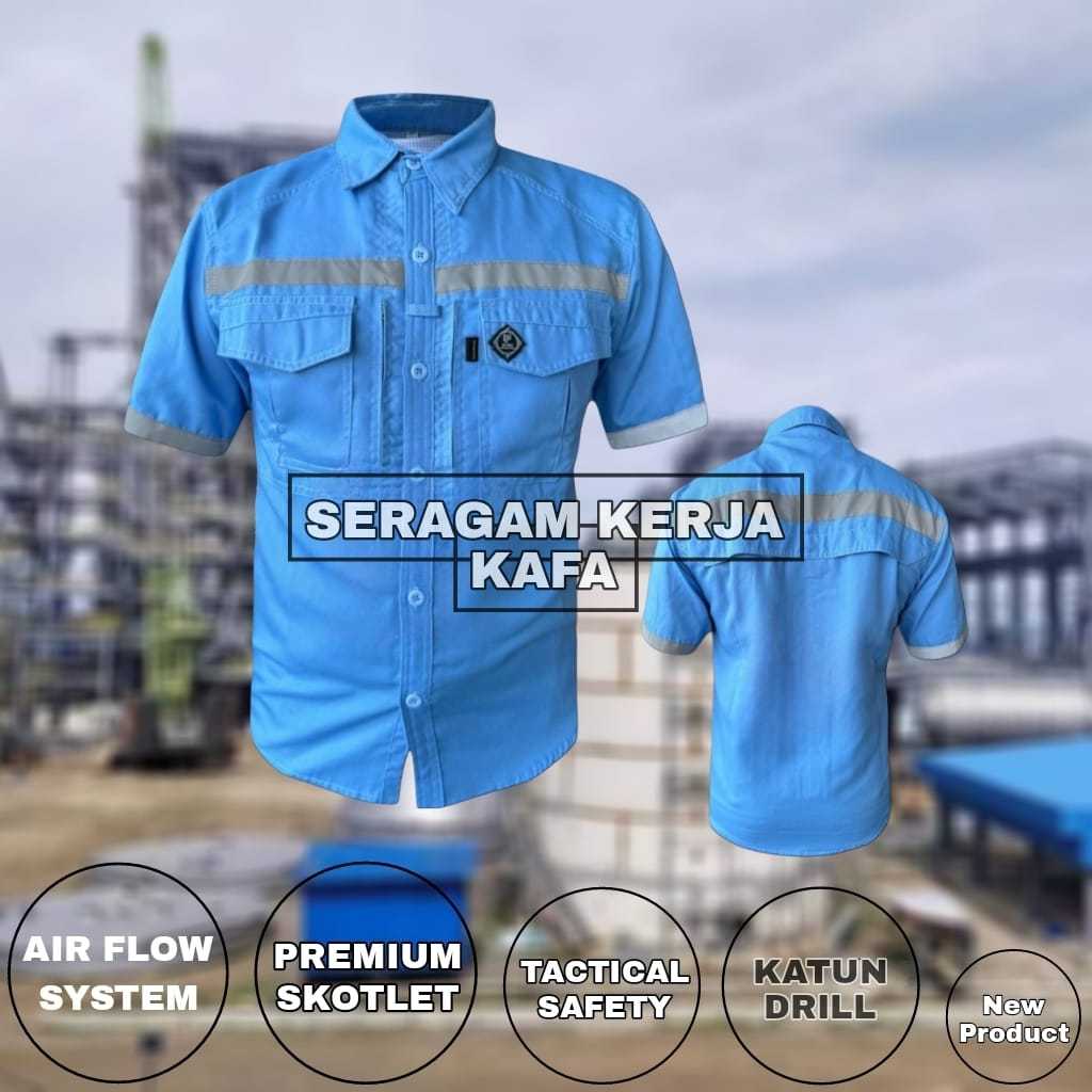Kemeja Pendek safety Biru Muda Model M-Tac Safety Ready Big Size  Kemeja Taktikal Safety Premium