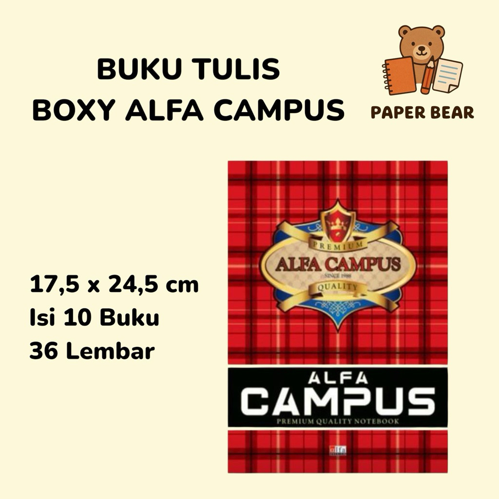 

Buku Alfa Campus ukuran BOXY 17,5x24.5cm 36 Lembar Isi 10pcs Red Plaid Notebook Premium Notebook Buku Tulis Bergaris Merah Kotak Kotak Buku Sekolah Stationery