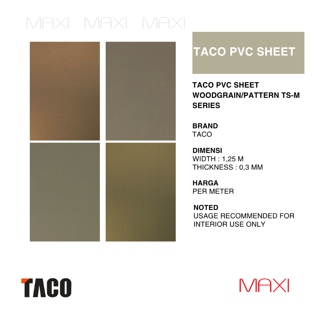 1 ROLL 50 M - TS-233 M - TS-236M  - TACO PVC SHEET - 0.3 mm - M Series - Pattern