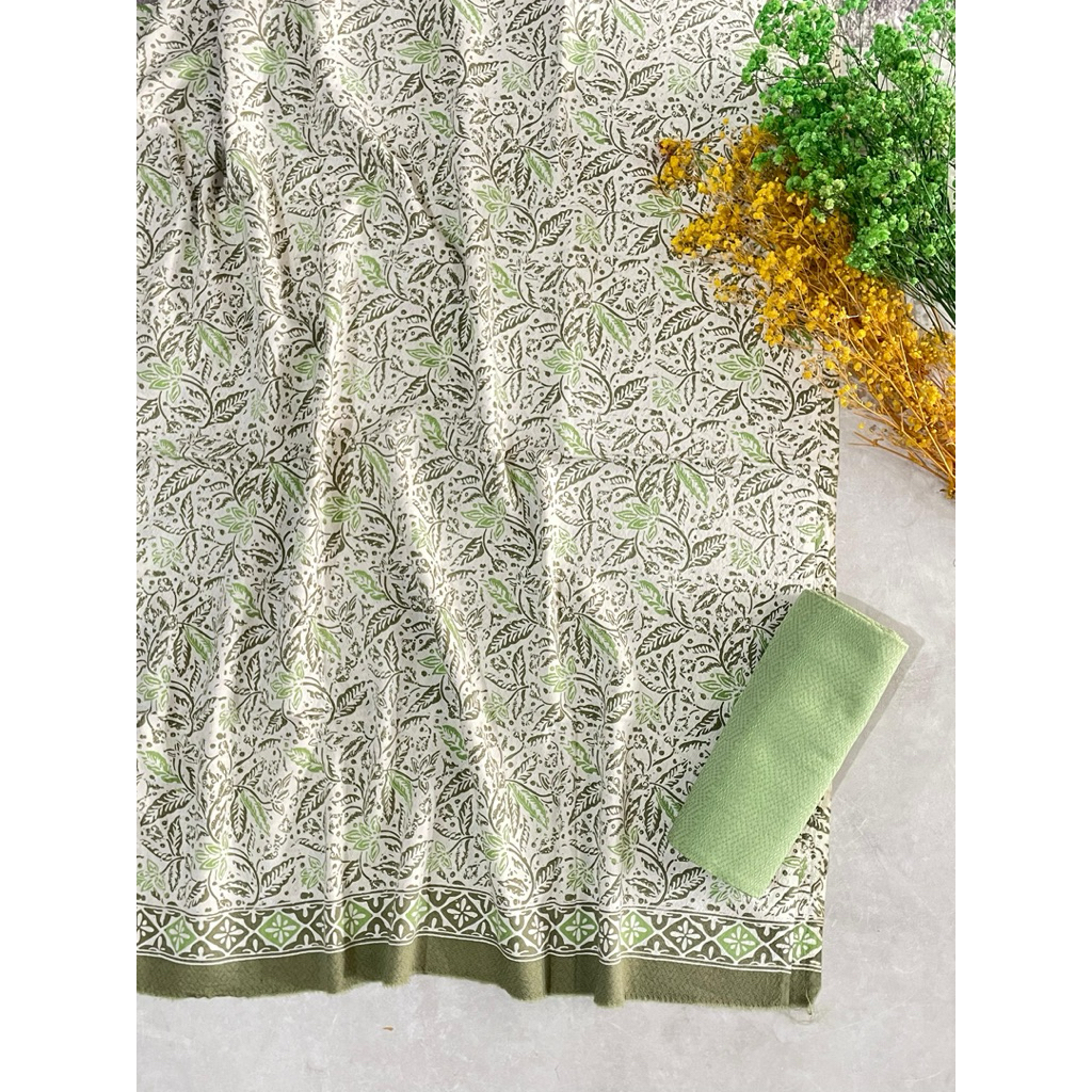 kain batik cap bahan doby motif tembokan pastel set doby polos