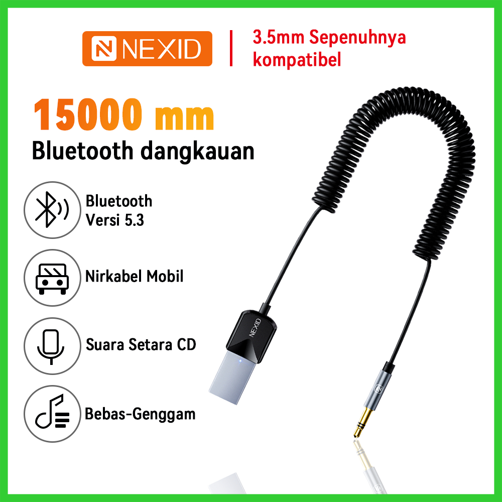 NEXID Wireless Audio Receiver Adapter Bluetooth 5.3 Aux USB hingga 3.5mm Jack Audio Mic Hands-Free U