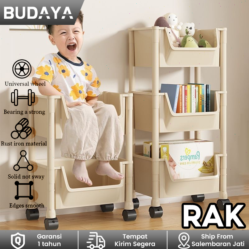 Rak Roda Susun Serbaguna Rak Buku Susun Tempat Rak Troli 4 Tingkat Dengan Roda/Rak Troli Susun