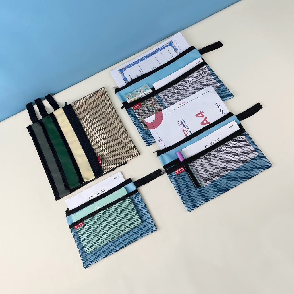 

Topla zipper pocket kulit puoch tempat penyimpanan kertas berkas kantor ukuran F4 F5 A4