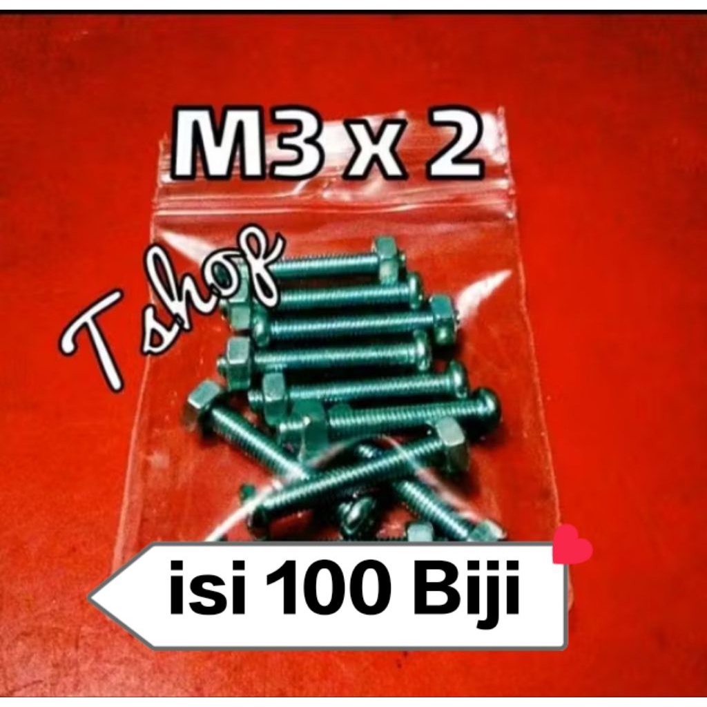 isi 100 Mur Baut Set M3 x 20 mm