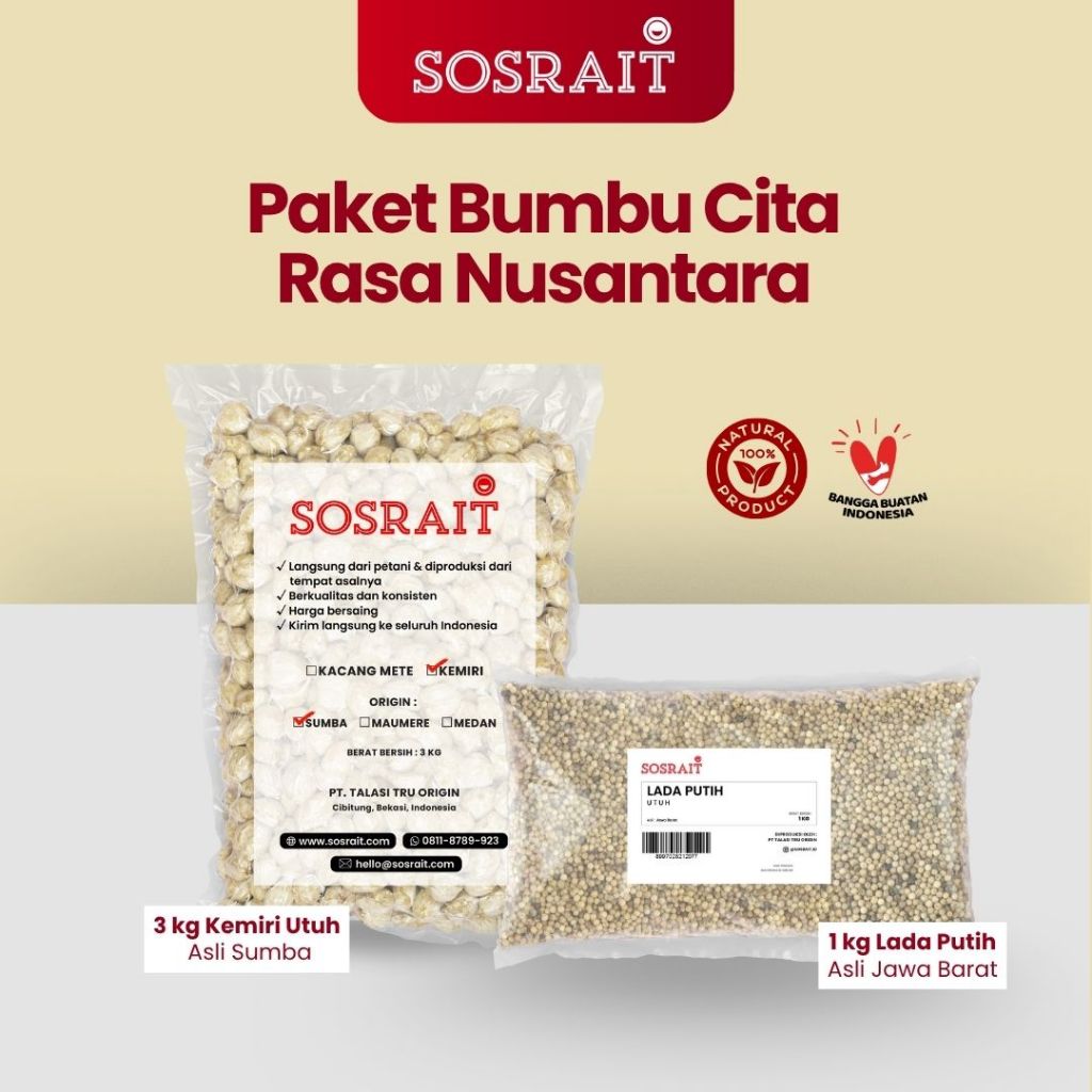 

Sosrait Paket Lada Putih Jawa Barat 1 Kg & Kemiri Utuh Sumba 3 Kg