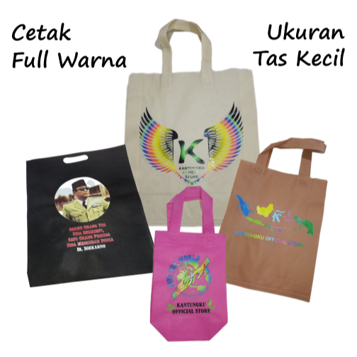 

Tas spunbond / goodie bag custom sablon DTF full warna ukuran kecil