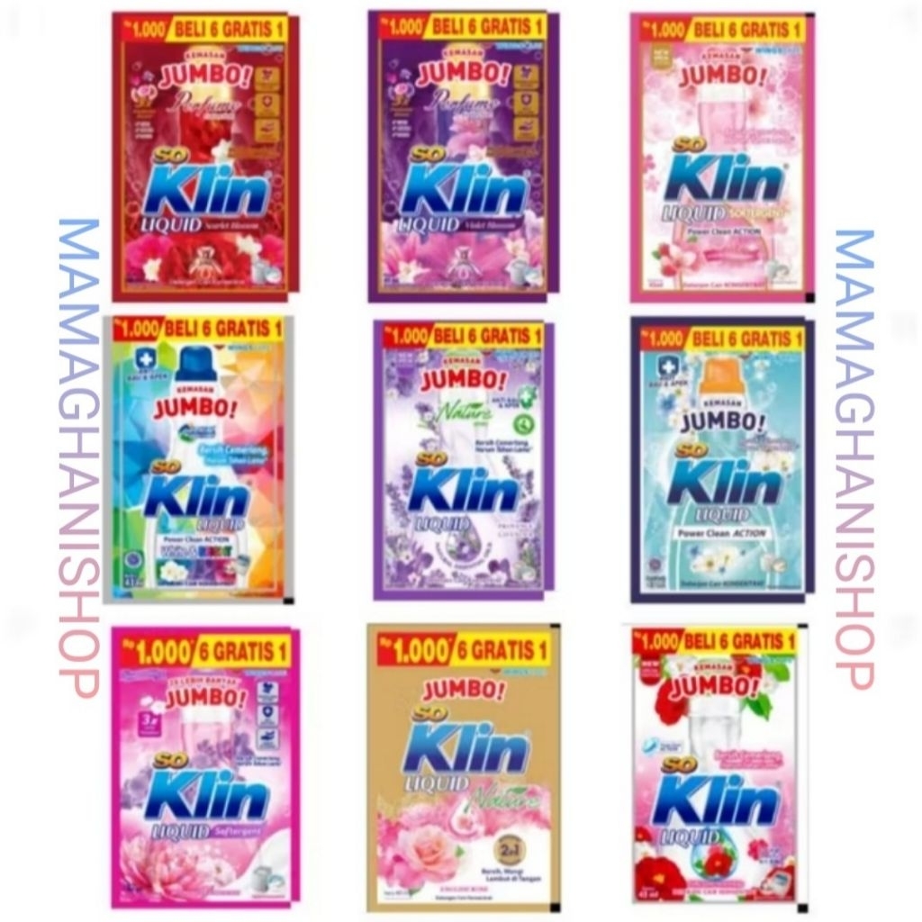 (14 SACHET) SOKLIN LIQUID SACHET KEMASAN 1000/SOKLIN CAIR AROMA KESEGARAN/BANYAK VARIAN