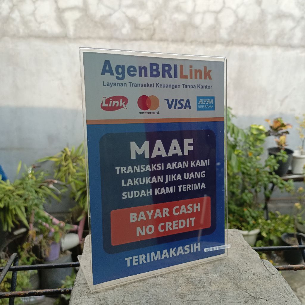 

Cetak + Akrilik Agen Bri link | pelengkap usaha ukuran A6, A5, A4