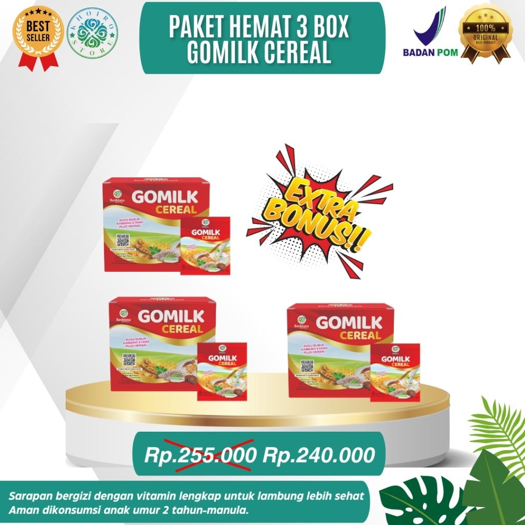 

[ BISA COD + GARANSI ] [ EXTRA HADIAH] [ PAKET HEMAT SEHAT ] GOMILK CEREAL 250g Cereal Susu Kambing Etawa Plus Herbal Terbaik - Gomilk Sereal Atasi Perih Lambung / Pencernaan / Gerd / pertumbuhan janin dan melancarkan produksi ASI Bpom yang Ampuh