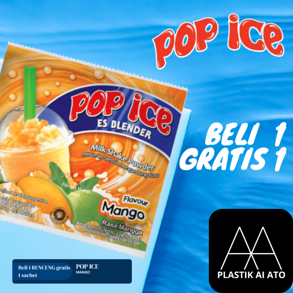 

Pop Ice Milk Shake Powder MANGGA 25 Gr 10 Pcs BONUS SEDOTAN 10 PCS + PLASTIK 10 PCS
