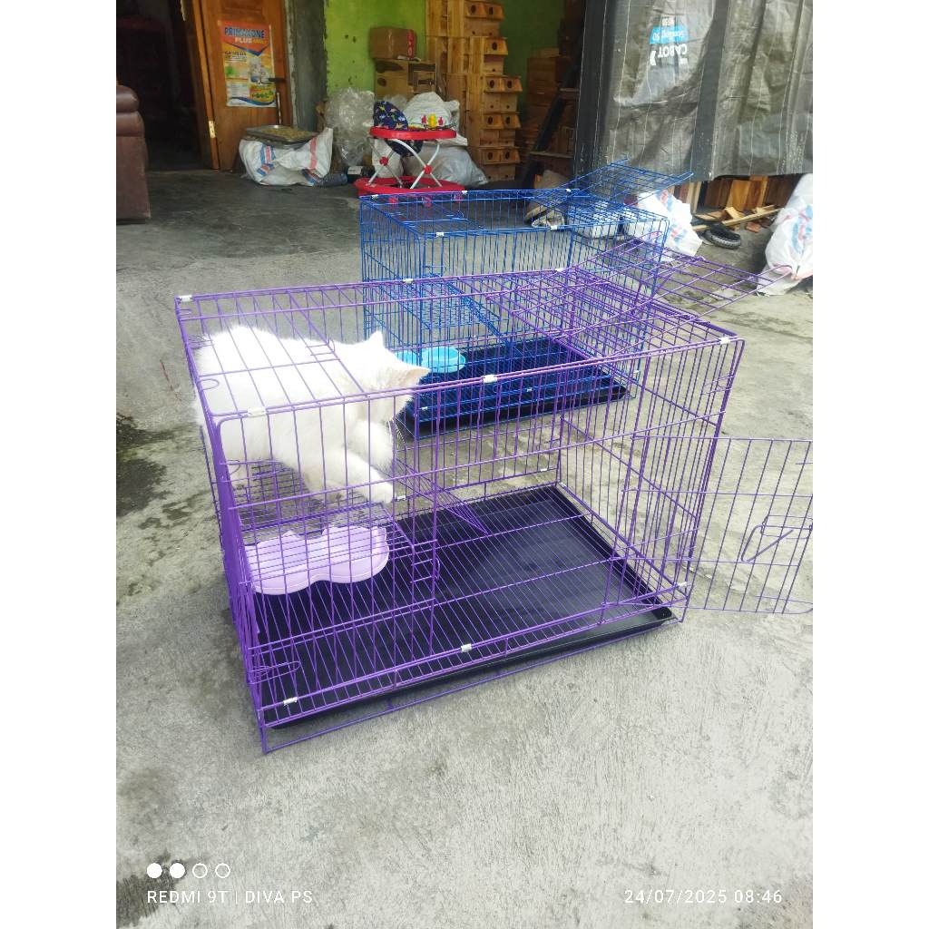 KANDANG KUCING BESI LIPAT TINGKAT 2 UKURAN 75×45×55 KANDANG KUCING ANJINGJUMBO FREE TEMPAT PAKAN