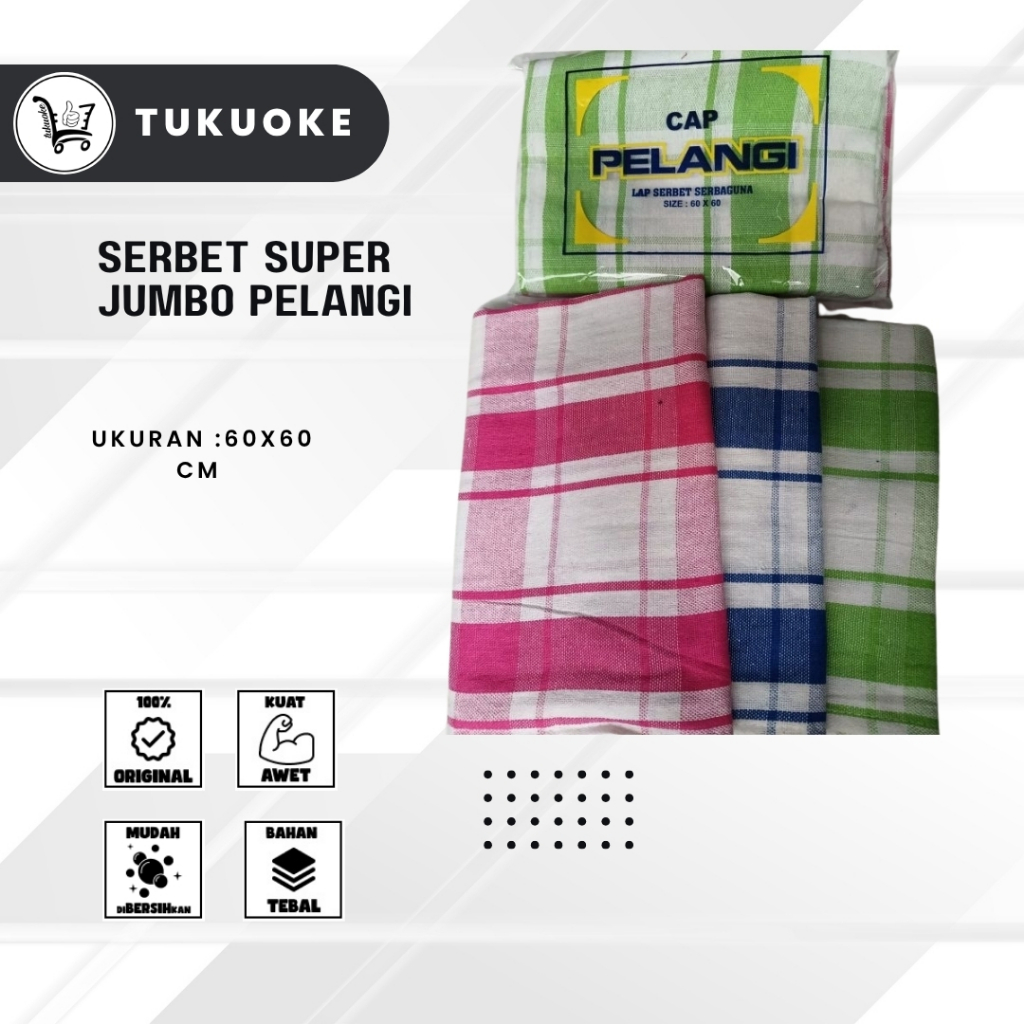 SERBET SUPER JUMBO PELANGI 60x60CM LAP PIRING/LAP DAPUR/KAIN LAP SERBET MOTIF KOTAK-KOTAK EKONOMISSS