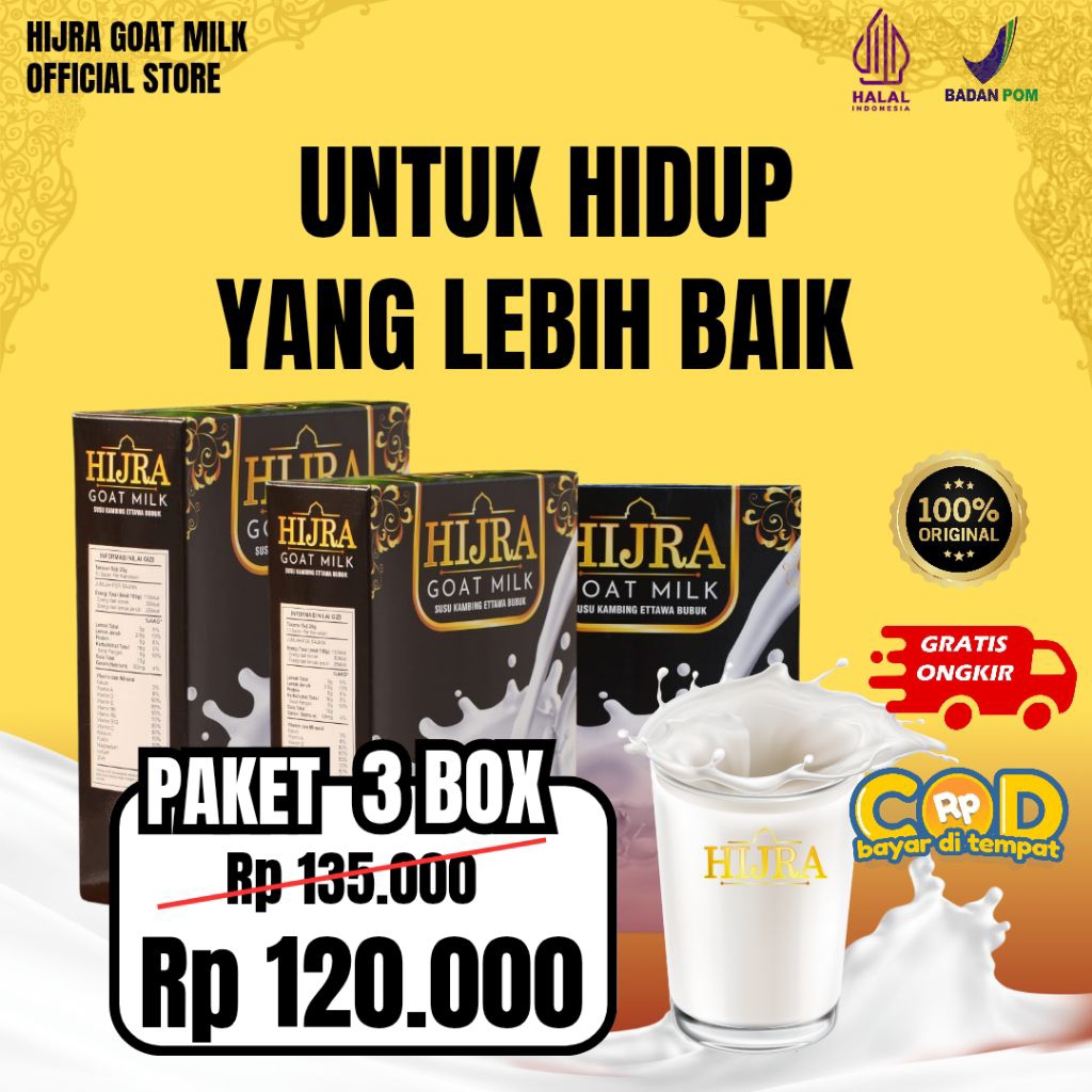 

Paket 3 Box Hijra Goat Milk-Susu Kambing Etawa Solusi Atasi Masalah Sendi Dan Asam Urat Pengeroposan Tulang Susu Kambing Etawa Kesehatan Tulang Susu Kambing Bubuk Murni Original Susu Asam Urat