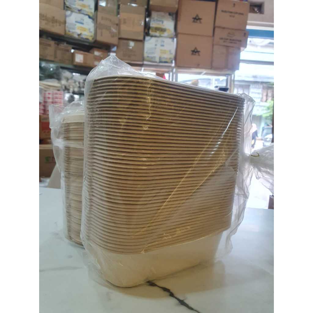 [50pcs] SUGARCANE OR BAGASSE BOX + LID (700 ML) - OVAL