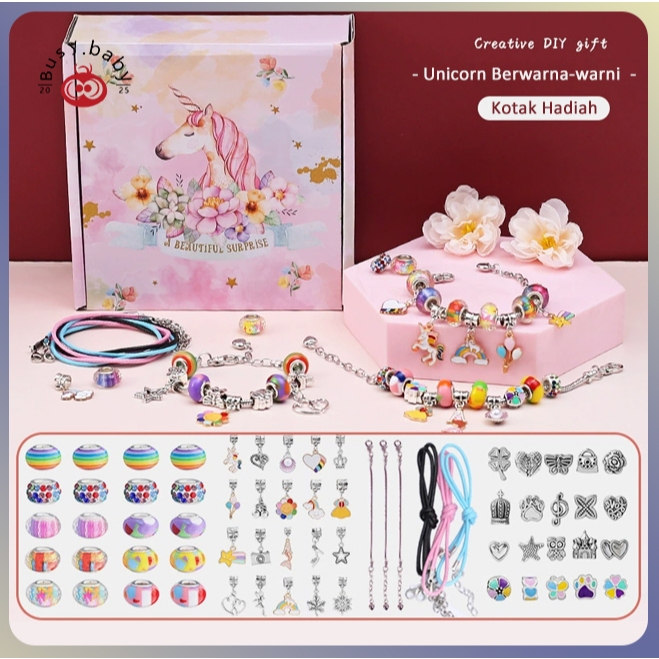 busy.baby Set Gelang Anak Buatan Tangan DIY Manik-manik Lubang Besar Manik-manik Kristal Halus Kotak