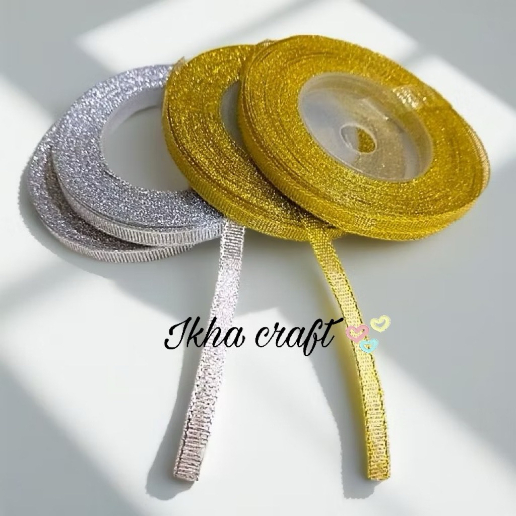 

10 Roll Pita Emas dan Perak ukuran 1/4 Inch/0.5cm Per slop