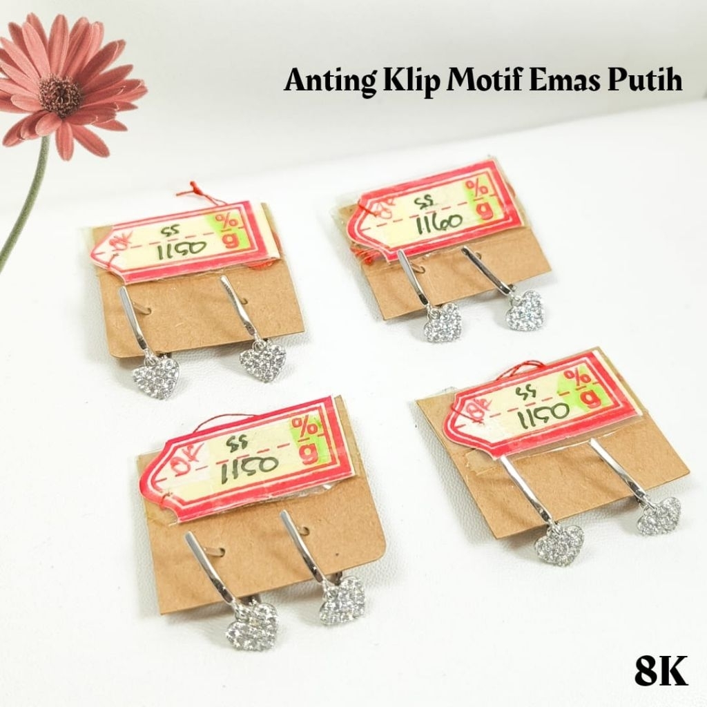 ANTING KLIP LOVE EMAS PUTIH KADAR 8K