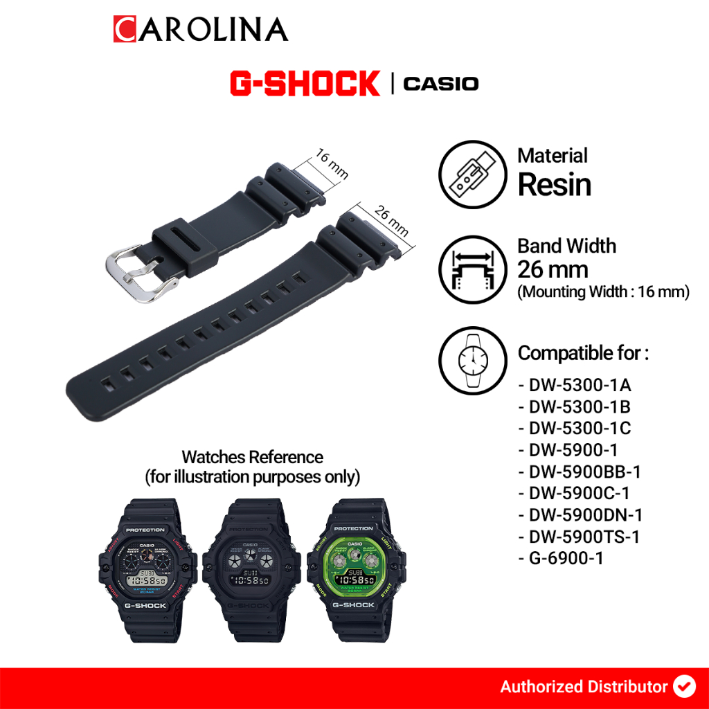 Tali Strap G-Shock DW-5300 / DW-5900 / DW-5900BB / DW-5900DN / DW-5900TS / G-6900 26mm Black Resin 7