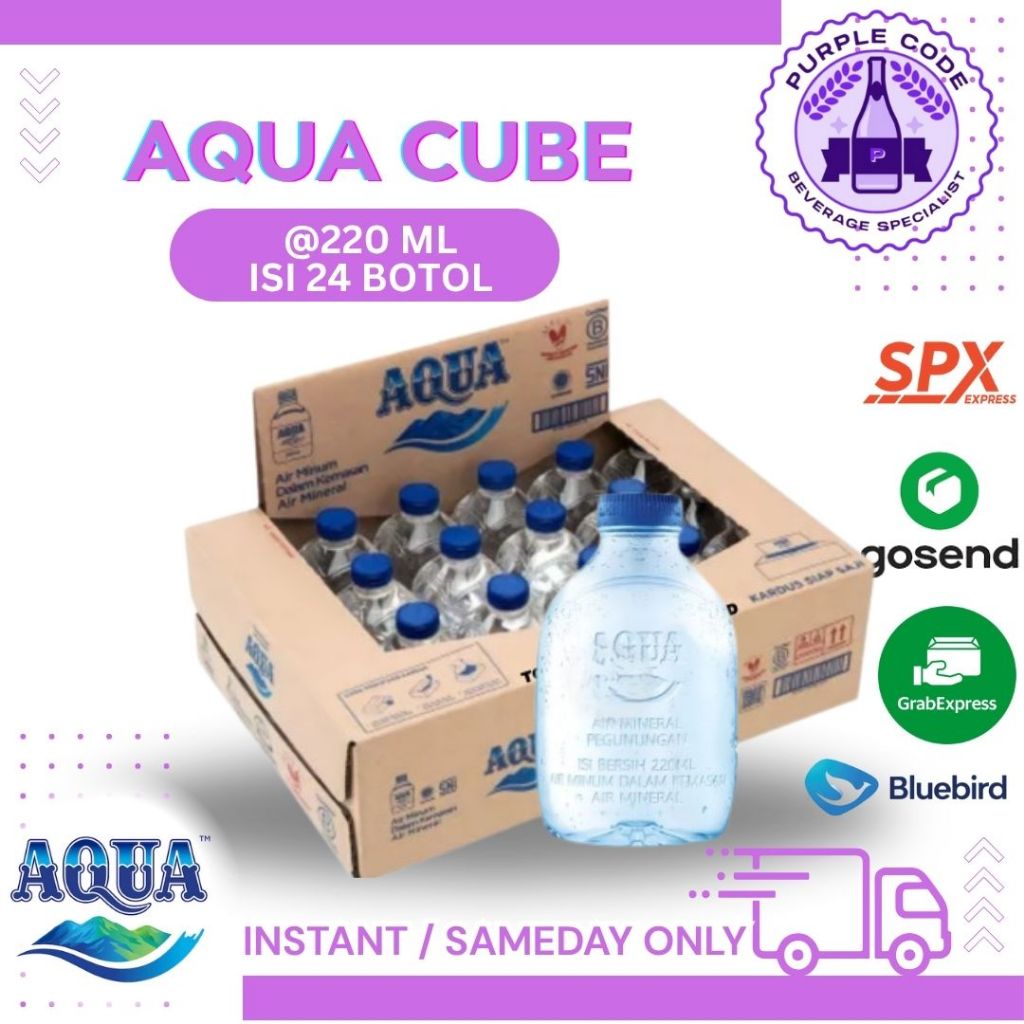 

(INSTANT READY) AQUA CUBE Dus 220ml Isi 24 BOTOL Per Karton - READY AQUA KOTAK Air Minum Kemasan Botol Minuman Kardus