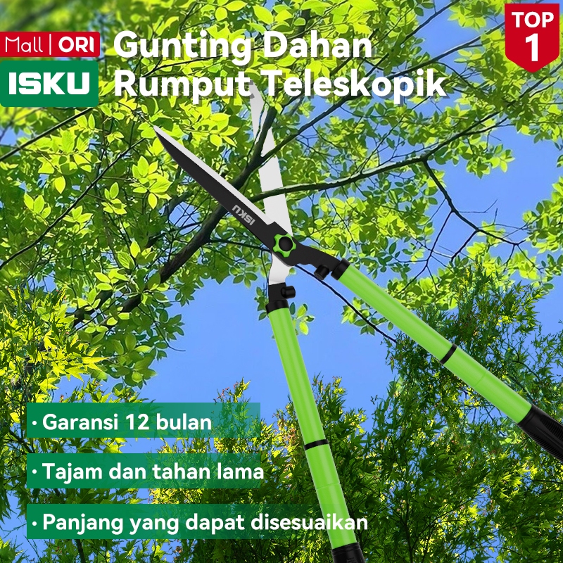 ISKU Teleskopik Gunting Pagar Gunting Dahan Rumput 53CM Super Tajam  Pegangan Karet Anti Slip - Pemo