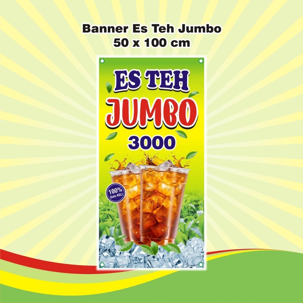 spanduk banner es teh jumbo 3000 uk.50x100 cm warna kuning hijau