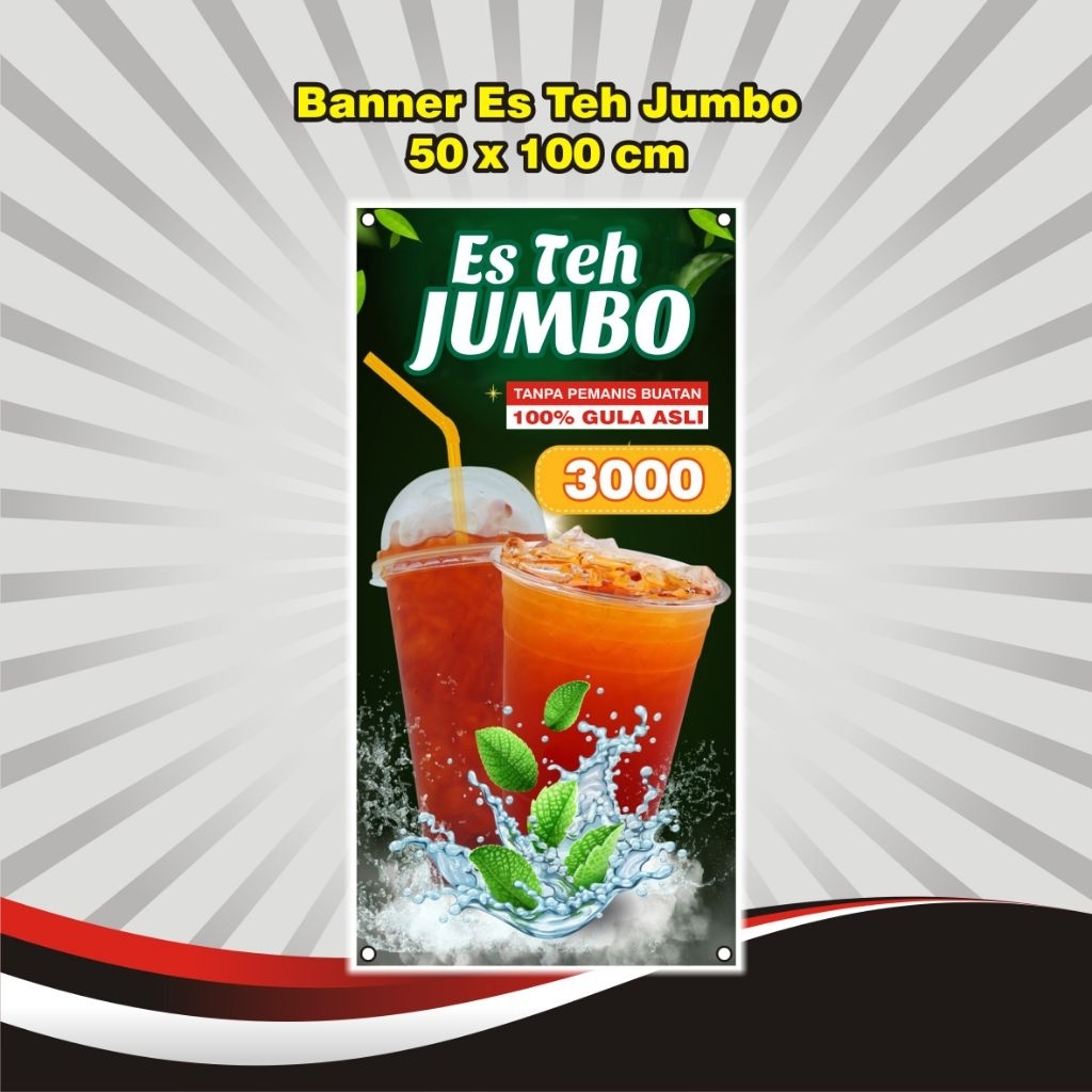 spanduk baner es teh jumbo 3000 uk.50x100 cm warna hitam