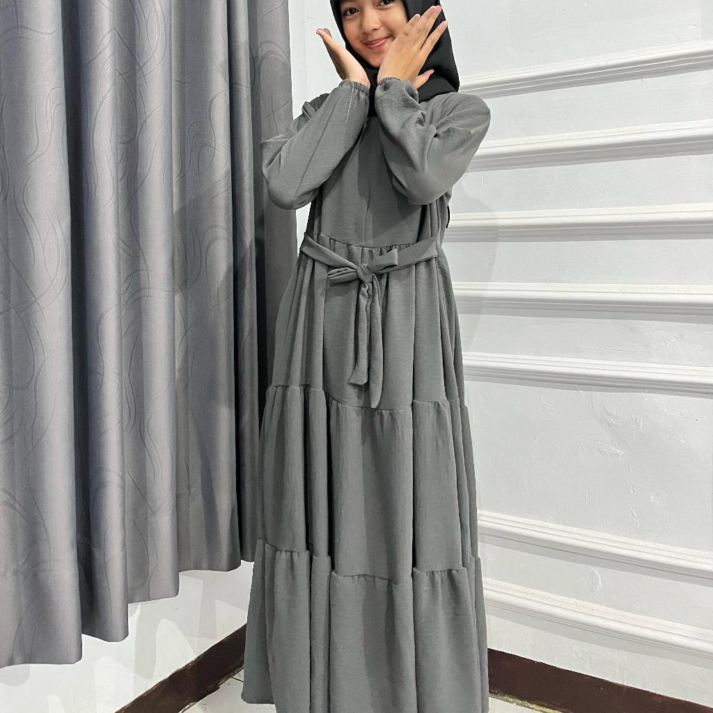 Gamis Anak Rempel Susun Warna Abu Tua Gamis Anak Umur 3-11 Tahun Bahan Crinkle Airflow Gamis Anak Te