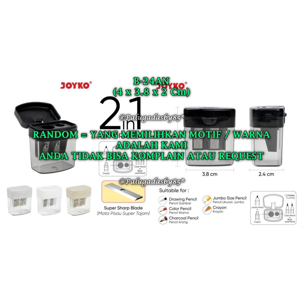 

(1 Biji) GROSIR Rautan Tabung JOYKO B-24AN RANDOM / Sharpener Rautan Serutan Joyko B-24AN (1 Biji)