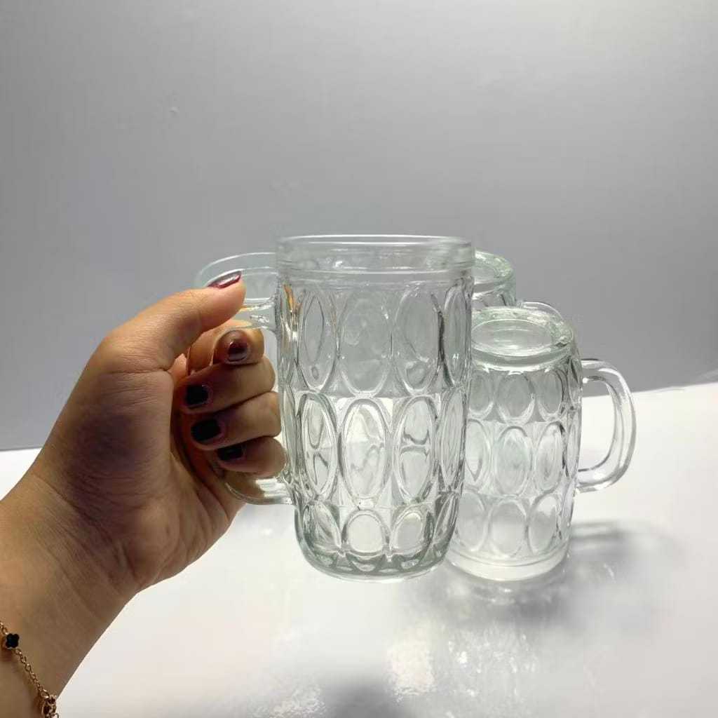 Gelas Kaca ES Teh Model gagang isi 6 pcs / Gelas Kaca Bening Gagang