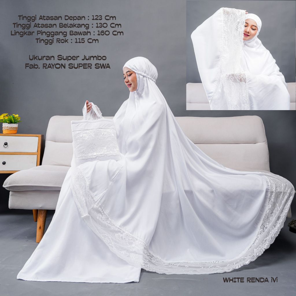 Mukena Traveling Putih Dewasa Shiffa Rayon Super SWA Size Super Jumbo / Mukena Putih Dewasaa Jumbo