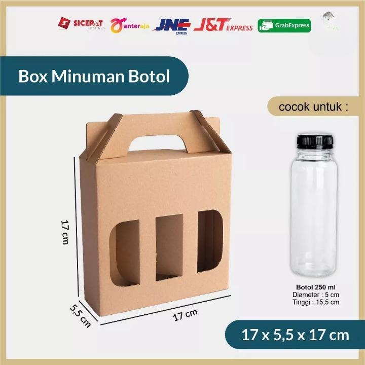 

Box Dus Jinjing 3 Botol 250ml Kardus Tenteng Kemasan Hampers Ukuran 17x5.5x17 cm