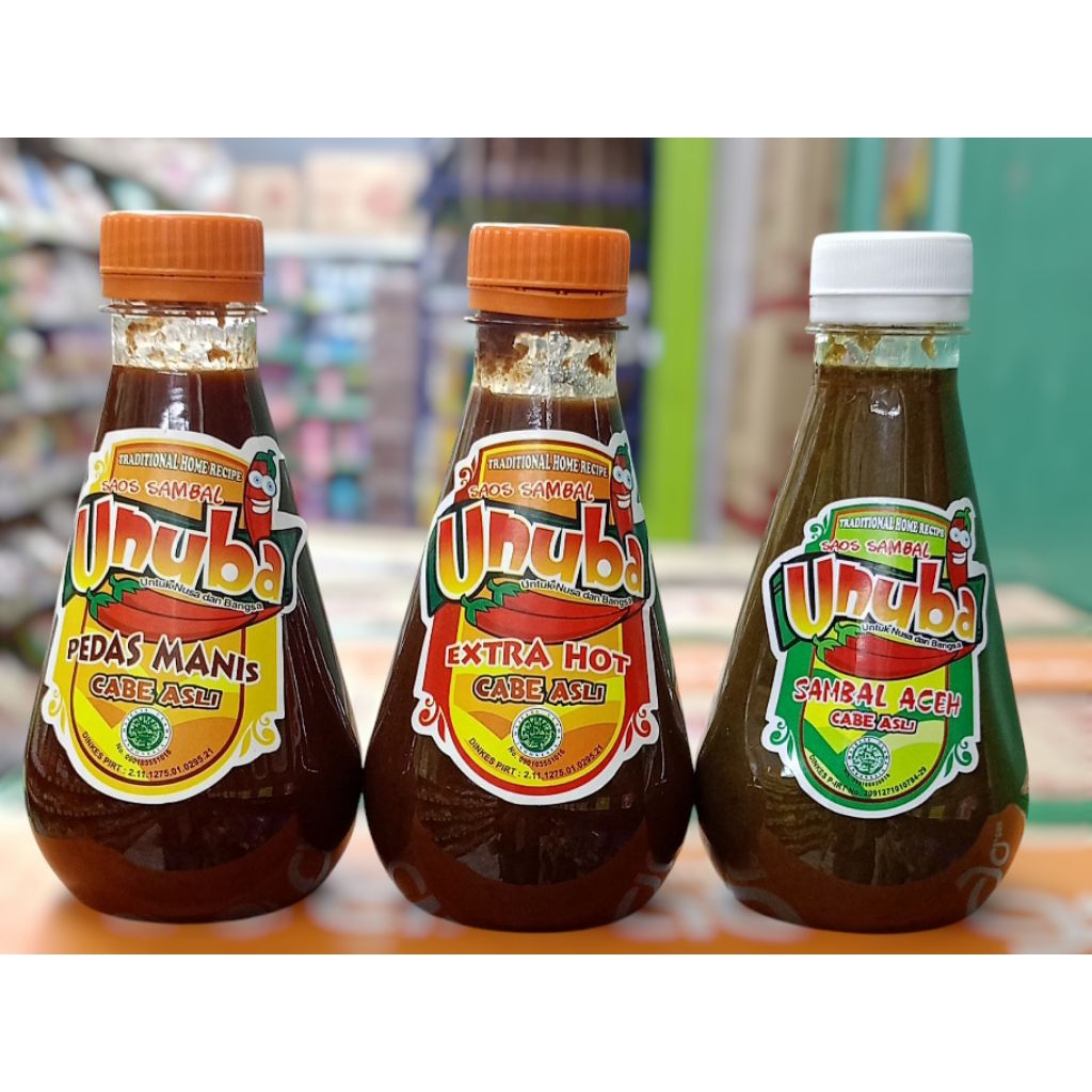 

Saos Sambal Unuba sambal Aceh | Pedas manis | Extra Hot Cabe Asli 300gr