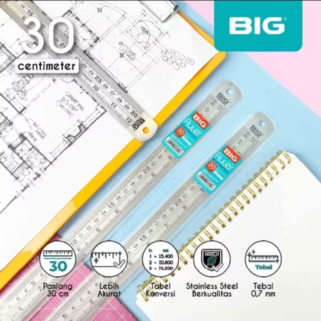 

BIG Penggaris Besi / Stainless Steel Tebal dan Kokoh Panjang 30 CM Tebal 0,7 MM PG-6301