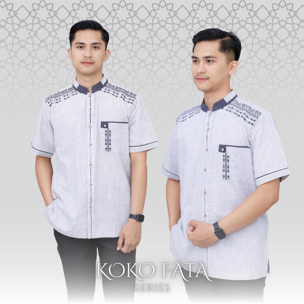 Asriyani] Baju Koko Fata Lengan Pendek Katun Cordova Kombinasi Bordir Simple Elegant