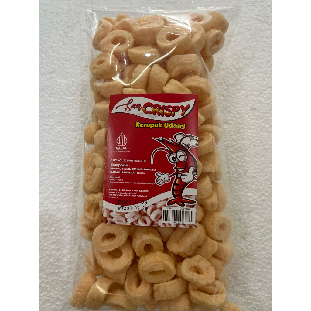 

krupuk udang bentuk ring merk San Crispy
