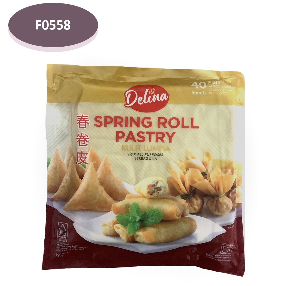 

DELINA KULIT LUMPIA 550 GR X 40S (UK 215X215) - F0558
