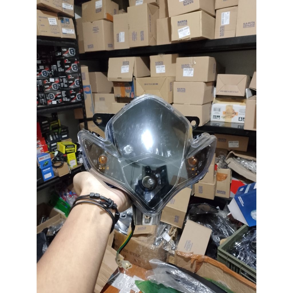 Kedok Reflektor Lampu Depan Satria Fu Barong Tanpa Frame Custom Hitam Fullset Plus Mika