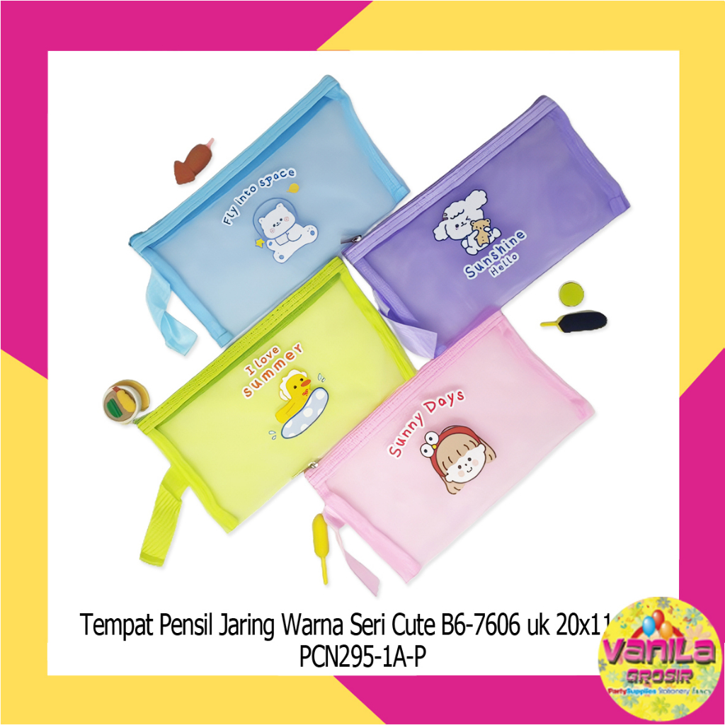 

(1Pcs) Tempat Pensil Jaring Warna Seri Sanrio Cute, tempat pensil resleting lucu, tempat pensil aesthetic, pouch serbaguna