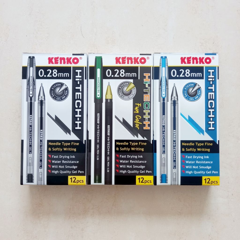 

[ PACK ISI 12 MURAH ] Pulpen Gel Pen Pena Jel 0.28 mm Kenko Hi - Tech Hitam / Biru