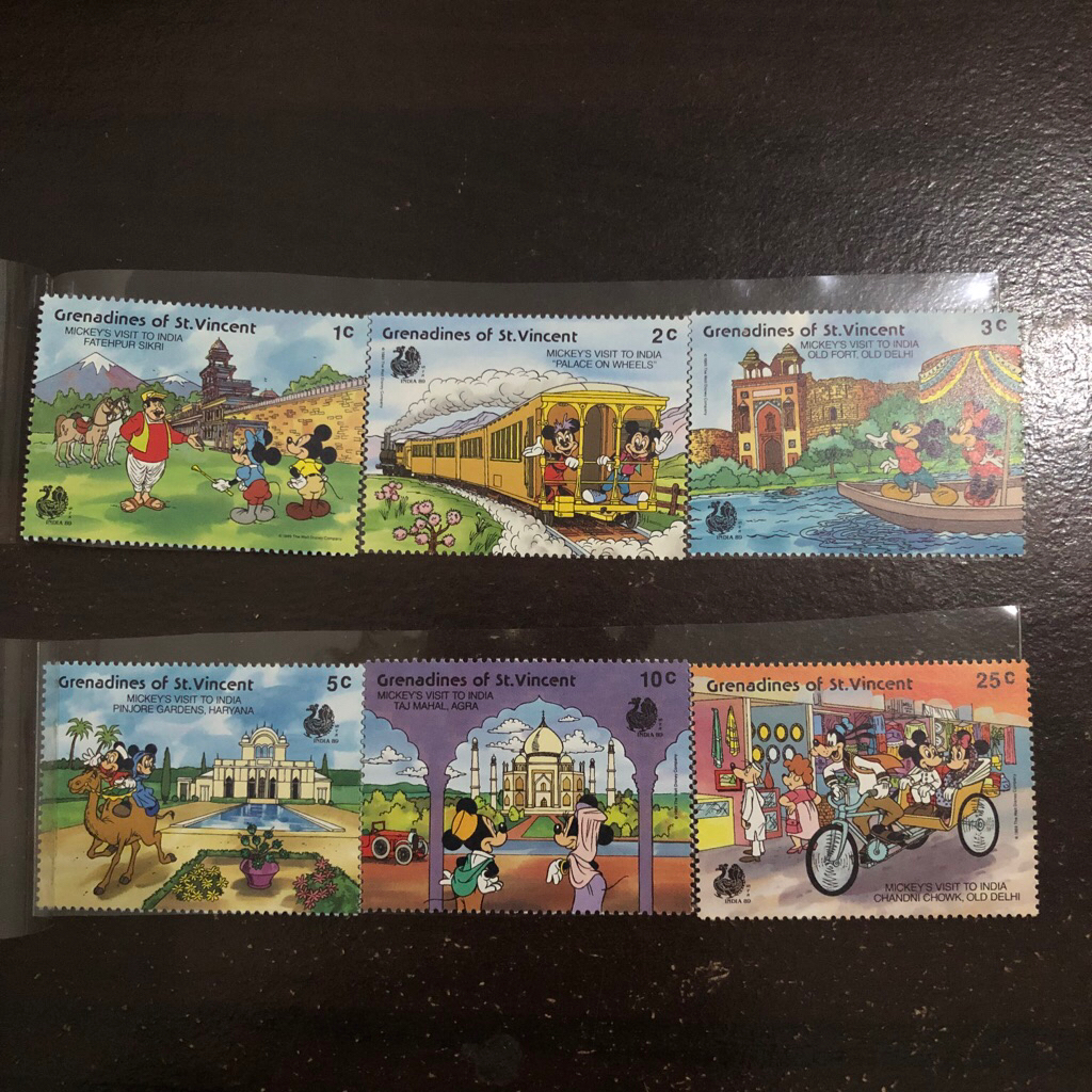 

perangko anak Disney Grenadines of St. Vincent Mickey Minnie Mouse visit to India 1989 stamp