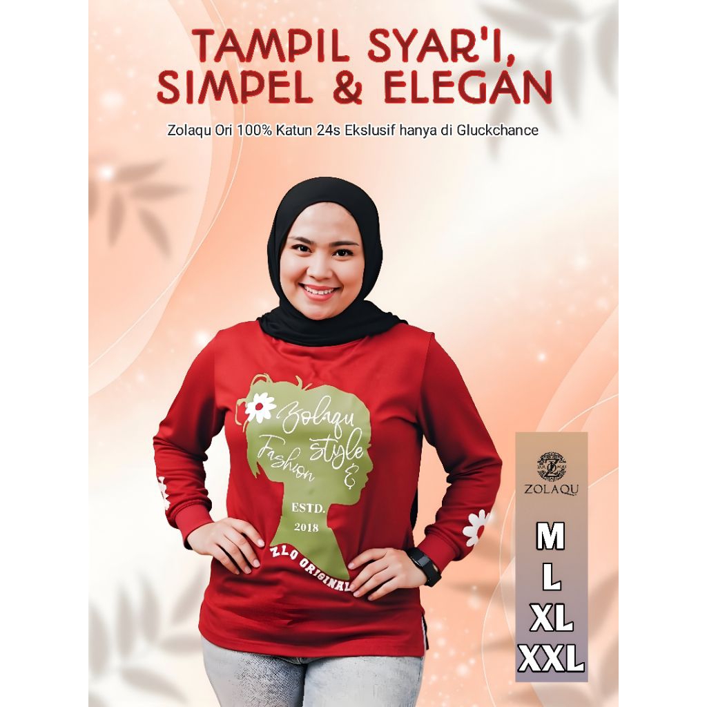 Zolaqu Original 2026 Kaos Wanita Dewasa Lengan Panjang Jumbo Katun Korea Hijab Style Kekinian Tebal