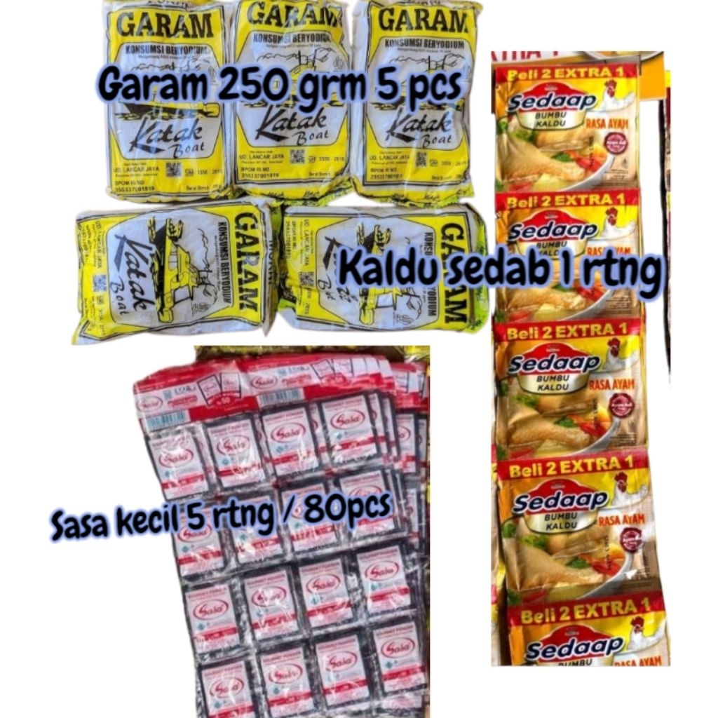 

❤️ ZAHRAZA 642❤️ PAKET LENGKAP MASAK DAPUR (5 PCS GARAM 250 GR, KALDU SEDAP, MICIN 5 RTNG KECIL)