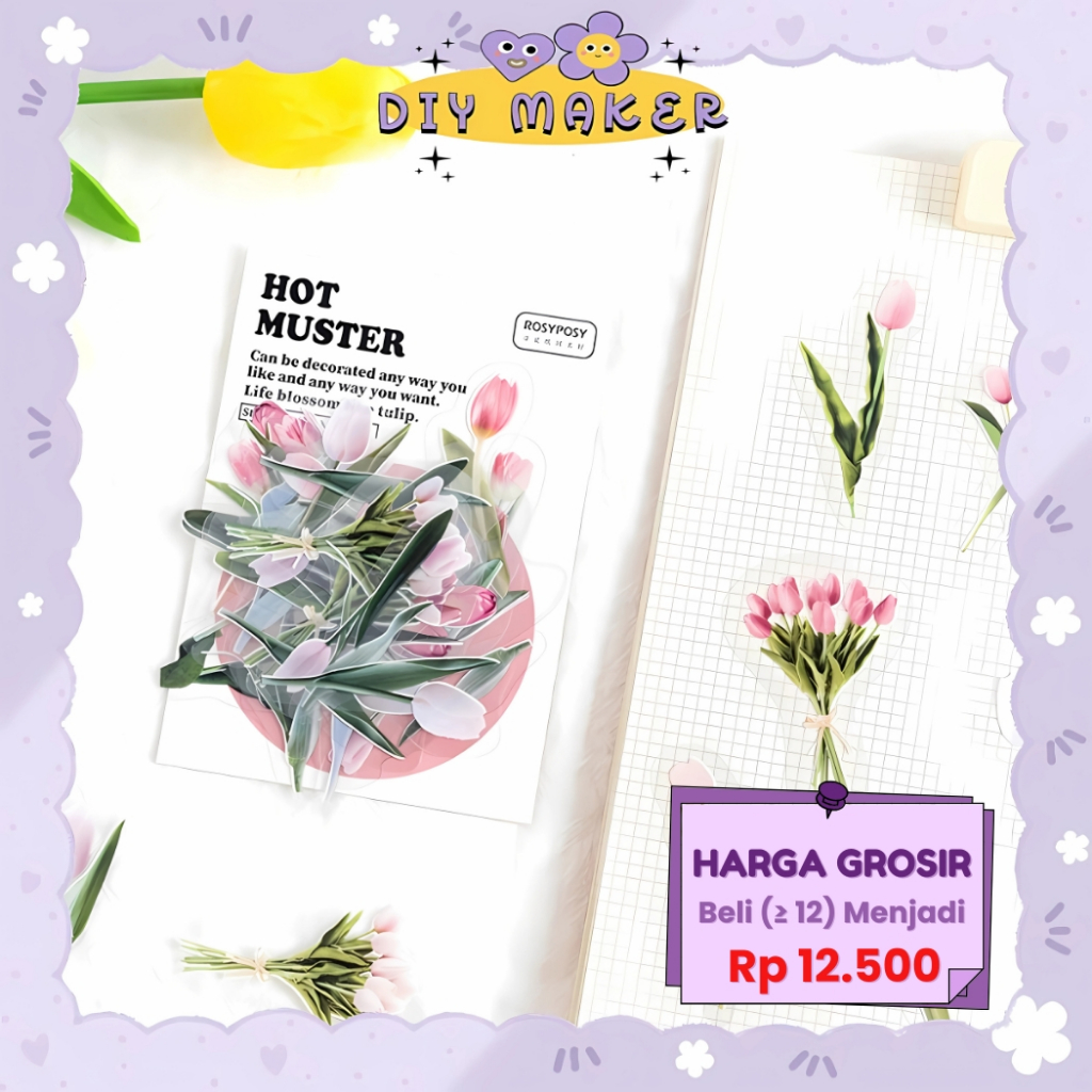 

DM ROSYPOSY Stiker PET FLOWER Sticker Decor Planner DIY Scrapbook Bunga Stiker Dekor Stiker - RP02