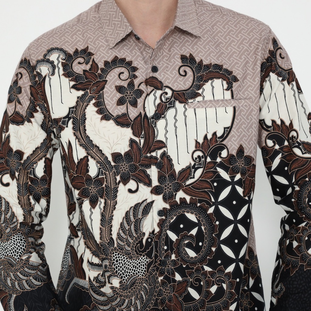big sale kemeja batik pria atasan batik modern lengan panjang warna salem olr293