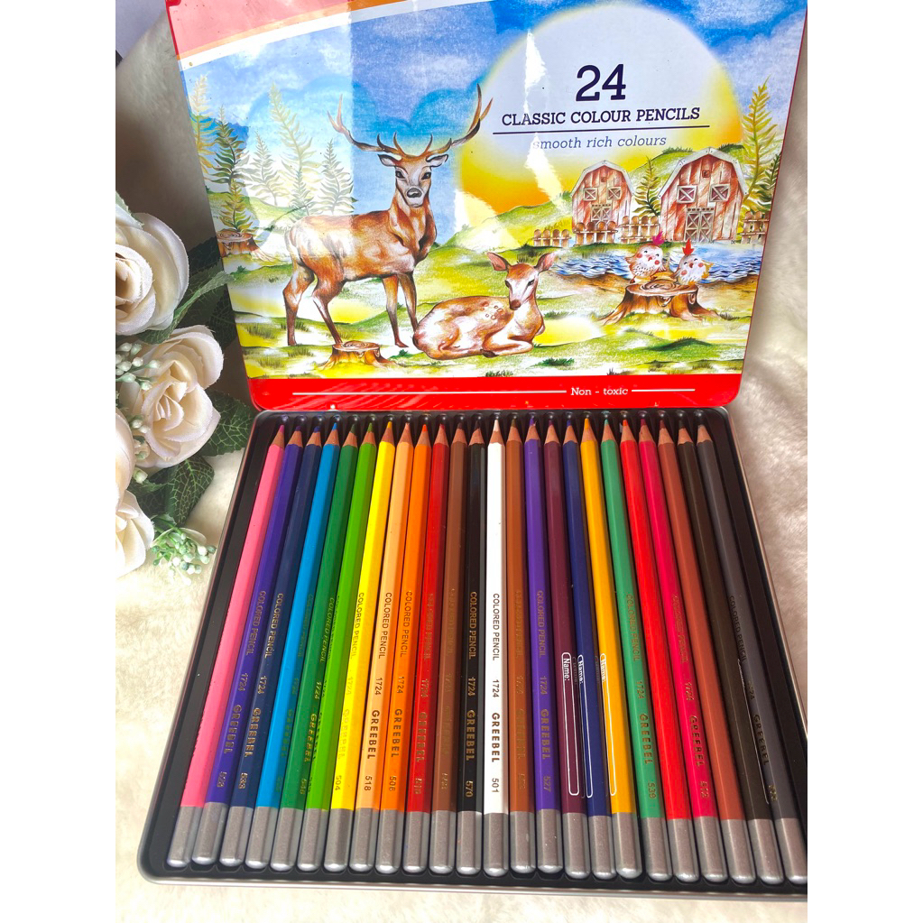 

GREEBEL Pensil Warna / 24 Warna Classic Color Tin Case (1724) / Colored Pencil / Warna Lebih Nyata